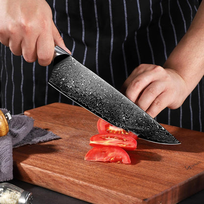 Damascus Nakiri Knife with VG10 Core and 67-Layer Blade | Weight-Balanced Japanese Knife, Mosaic Pin Detail, Ergonomic Walnut Handle, Full Tang Construction, Gift Box Included