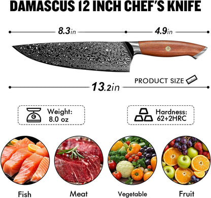 Damascus Nakiri Knife with VG10 Core and 67-Layer Blade | Weight-Balanced Japanese Knife, Mosaic Pin Detail, Ergonomic Walnut Handle, Full Tang Construction, Gift Box Included