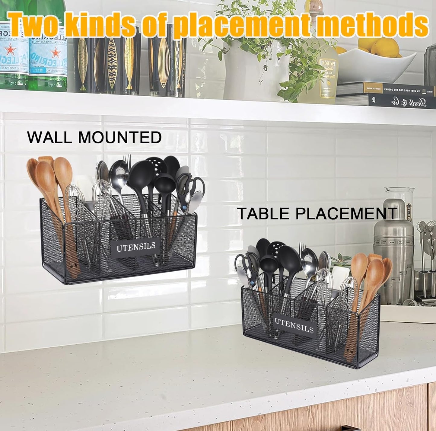 Utensil Holder Extra Large Capacity Metal Utensil Organizer for Kitchen Drawer Organization Spoon Fork Knife Holder with 4 Compartments Silverware Caddy for Home Kitchen Restaurant