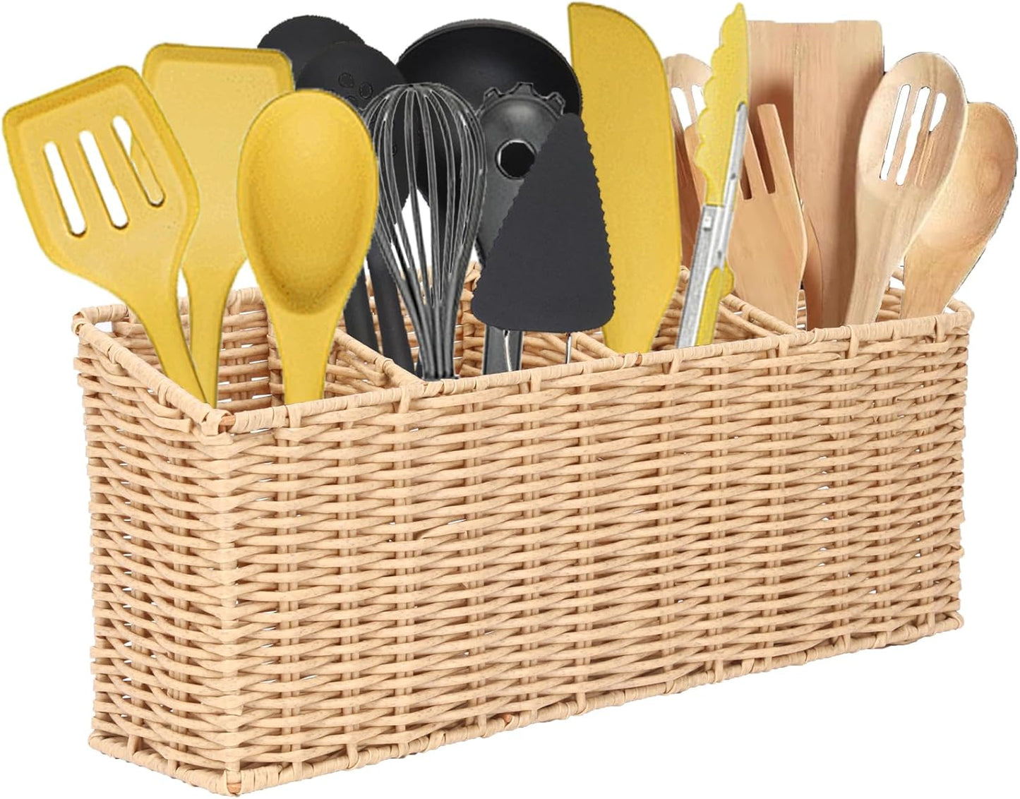 Utensil Holder Extra Large Capacity Metal Utensil Organizer for Kitchen Drawer Organization Spoon Fork Knife Holder with 4 Compartments Silverware Caddy for Home Kitchen Restaurant