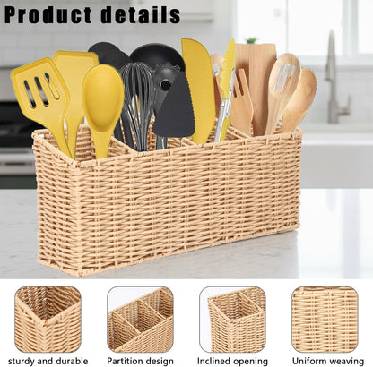 Utensil Holder Extra Large Capacity Metal Utensil Organizer for Kitchen Drawer Organization Spoon Fork Knife Holder with 4 Compartments Silverware Caddy for Home Kitchen Restaurant