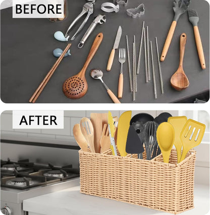 Utensil Holder Extra Large Capacity Metal Utensil Organizer for Kitchen Drawer Organization Spoon Fork Knife Holder with 4 Compartments Silverware Caddy for Home Kitchen Restaurant