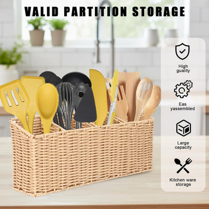 Utensil Holder Extra Large Capacity Metal Utensil Organizer for Kitchen Drawer Organization Spoon Fork Knife Holder with 4 Compartments Silverware Caddy for Home Kitchen Restaurant