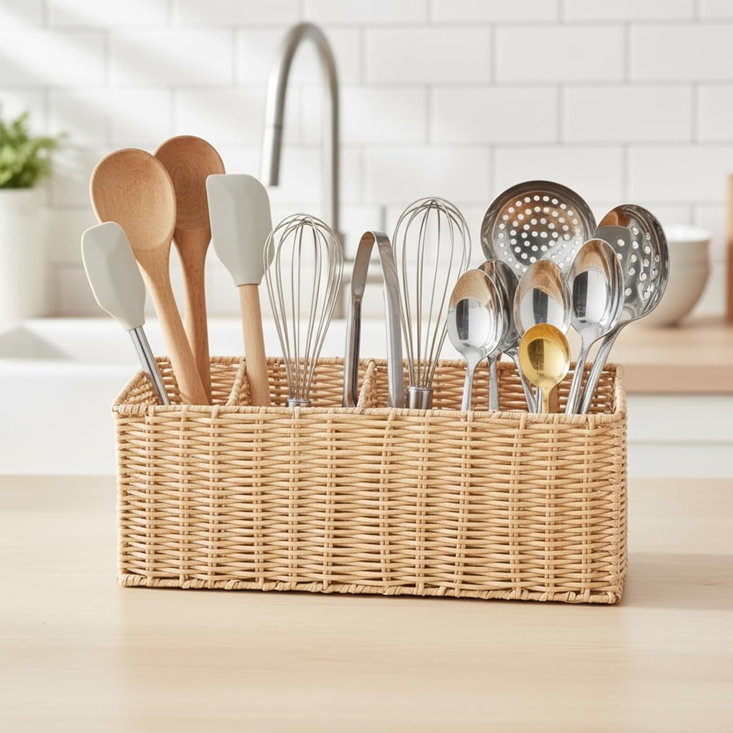 Utensil Holder Extra Large Capacity Metal Utensil Organizer for Kitchen Drawer Organization Spoon Fork Knife Holder with 4 Compartments Silverware Caddy for Home Kitchen Restaurant