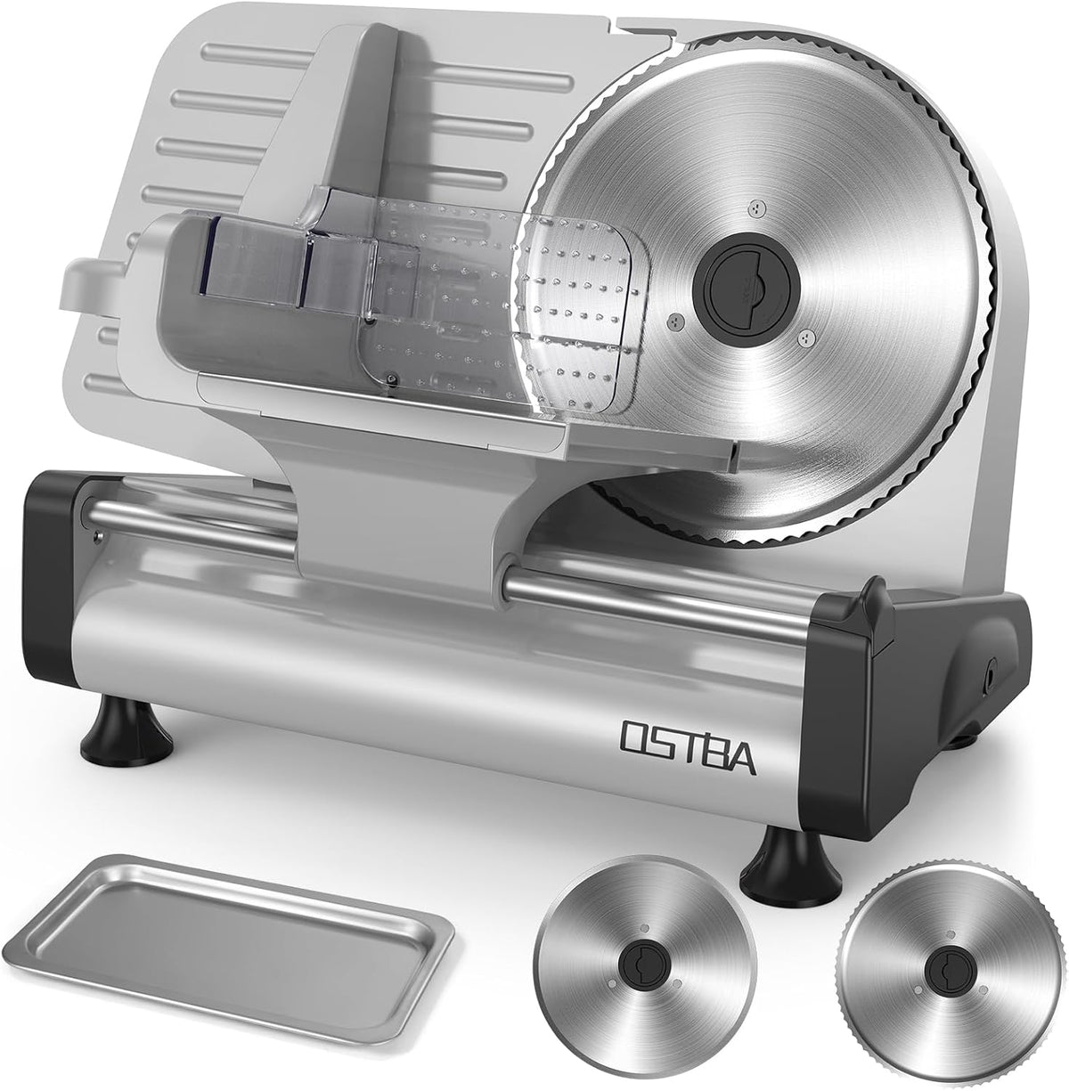 Electric Meat Slicer with 200W DC Motor, 2 Removable 8.7” Stainless Steel Blades, Adjustable Thickness 0–15mm, Food Tray & Hand Grip, Commercial Deli Food Slicer for Meat, Cheese, Bread, Veggies