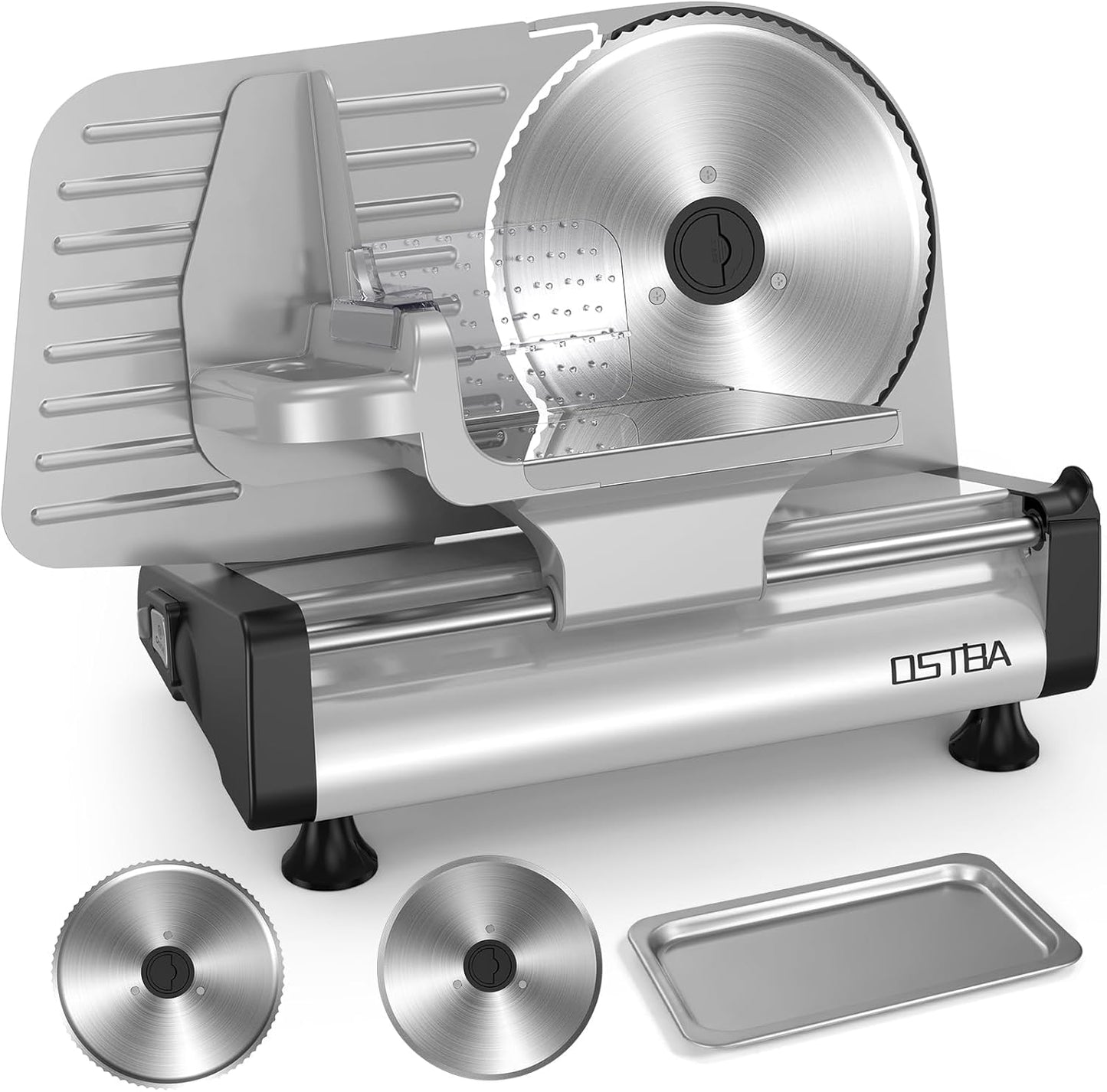 Electric Meat Slicer with 200W DC Motor, 2 Removable 8.7” Stainless Steel Blades, Adjustable Thickness 0–15mm, Food Tray & Hand Grip, Commercial Deli Food Slicer for Meat, Cheese, Bread, Veggies