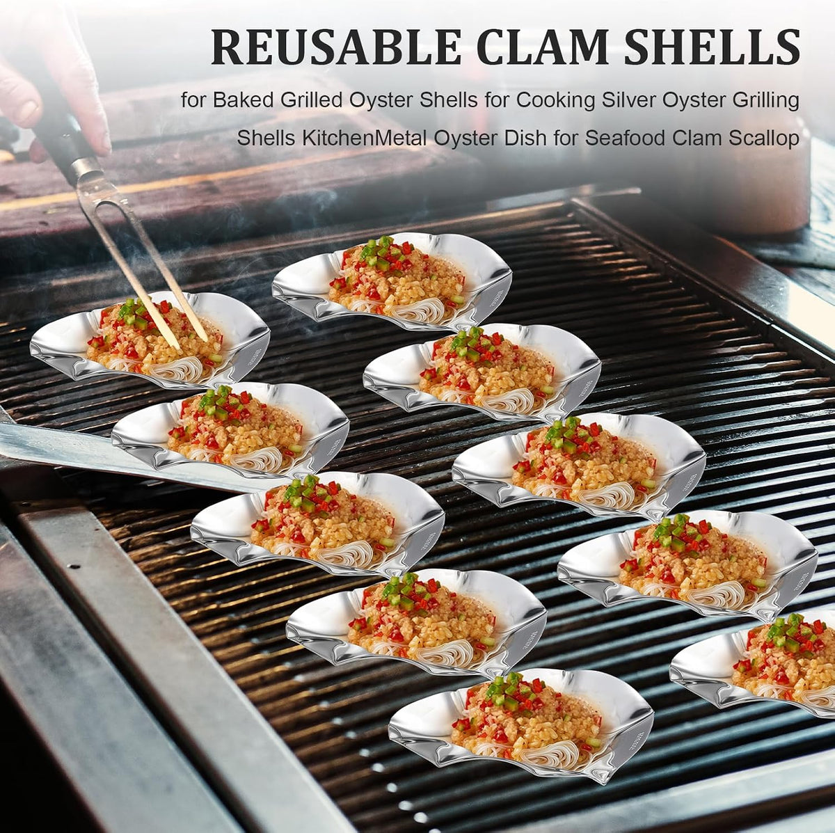 24pcs 304 Stainless Steel Oyster Shells, Oyster Grilling Shells for Cooking Oysters, Shrimp, Scallops, Clams