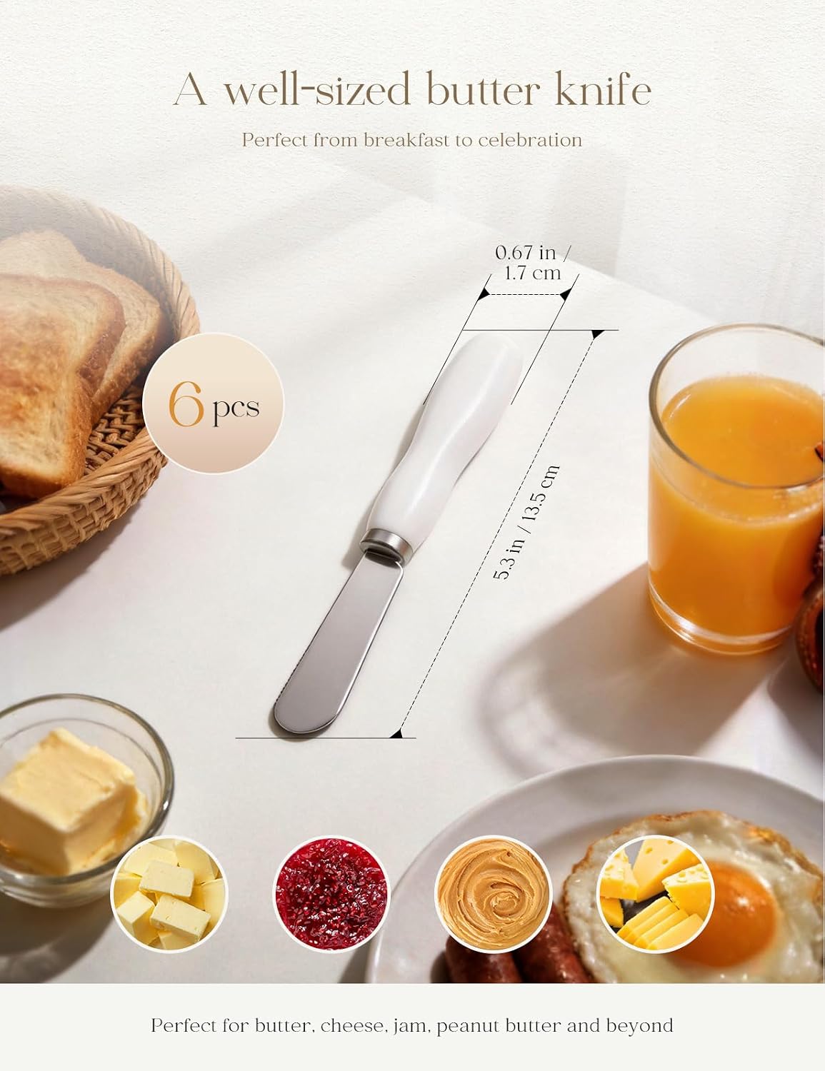 Stainless Steel Butter Spreader Knife with Handle for Kitchen White