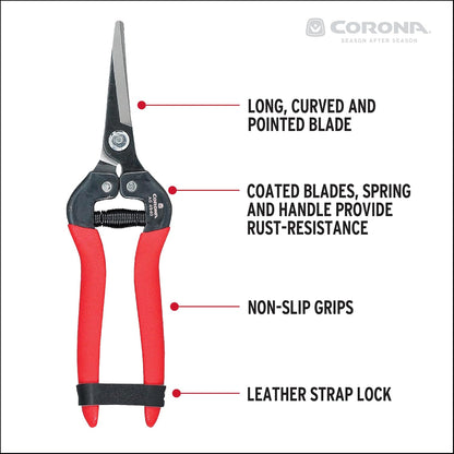 Long Curved Snips – 1.75″ Tempered Steel Precision Garden Shears for Fruit, Herbs, Flowers & Vineyard Use
