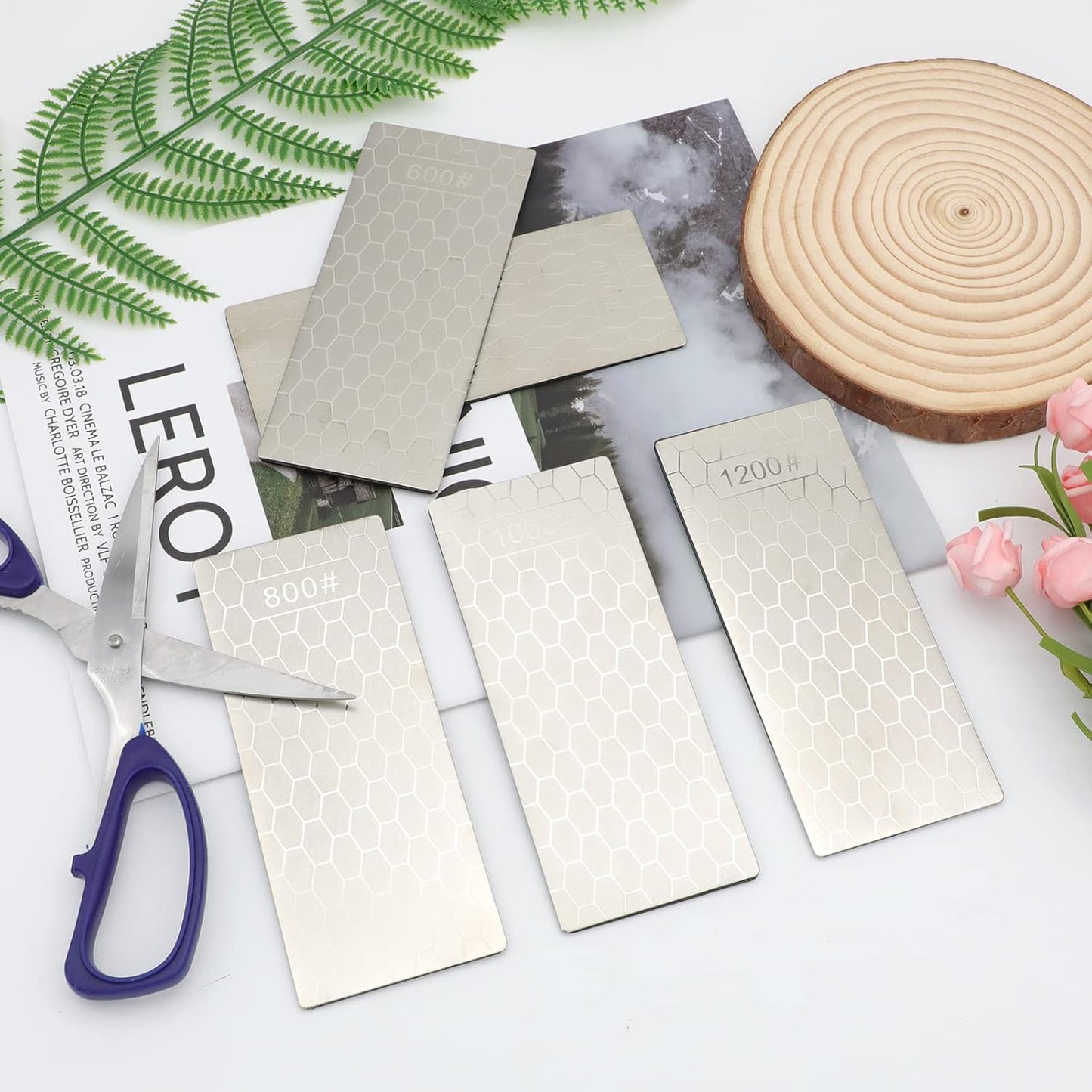 Diamond Sharpening Stone,3 Side 400/1000/6000 Grit Premium Industrial Diamond & Ceramic Whetstone Knife Sharpener Stone With Edge Grip holder and Non-slip Base