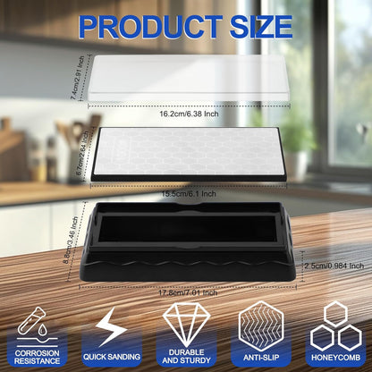 Diamond Sharpening Stone,3 Side 400/1000/6000 Grit Premium Industrial Diamond & Ceramic Whetstone Knife Sharpener Stone With Edge Grip holder and Non-slip Base