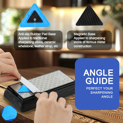 Diamond Sharpening Stone,3 Side 400/1000/6000 Grit Premium Industrial Diamond & Ceramic Whetstone Knife Sharpener Stone With Edge Grip holder and Non-slip Base