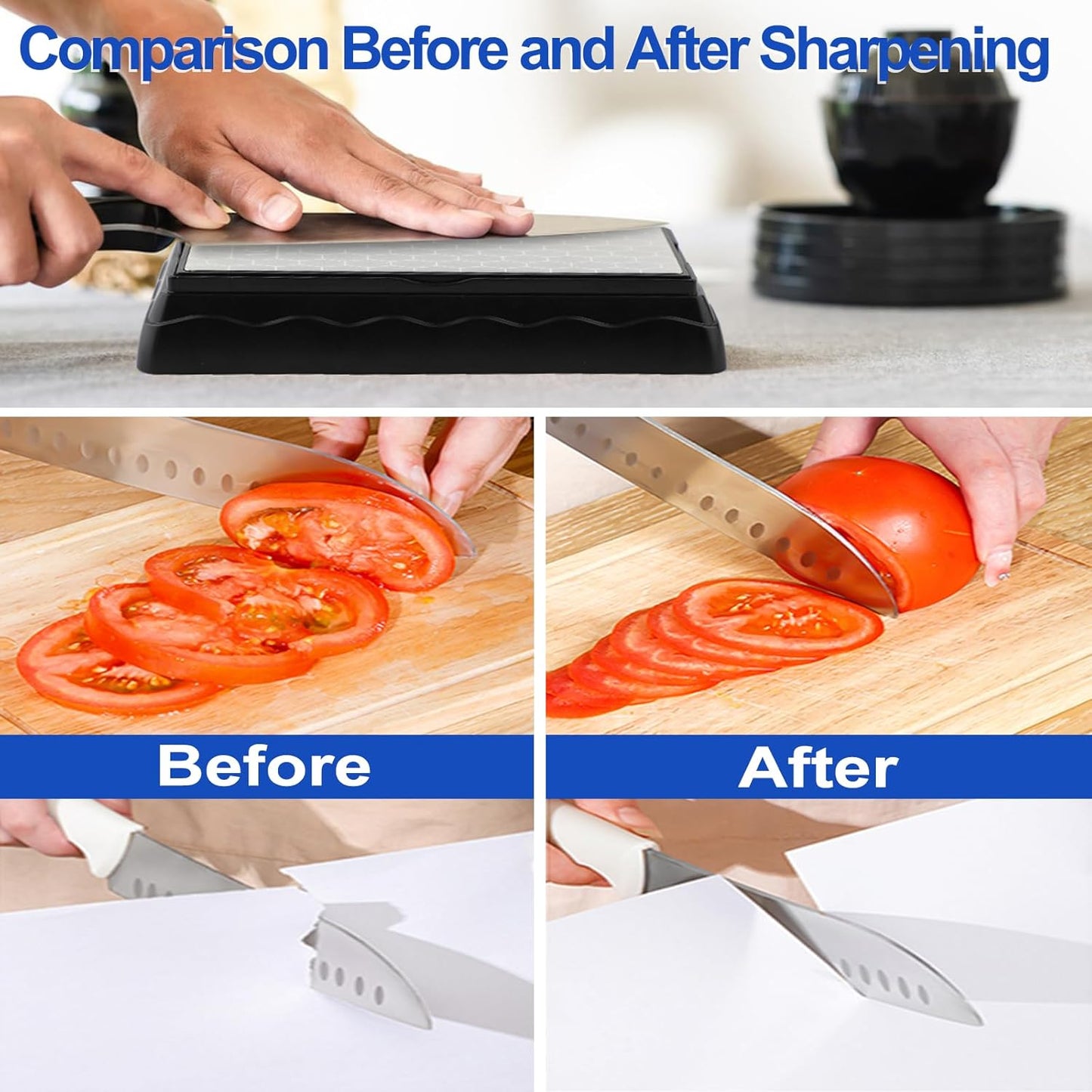 Diamond Sharpening Stone,3 Side 400/1000/6000 Grit Premium Industrial Diamond & Ceramic Whetstone Knife Sharpener Stone With Edge Grip holder and Non-slip Base