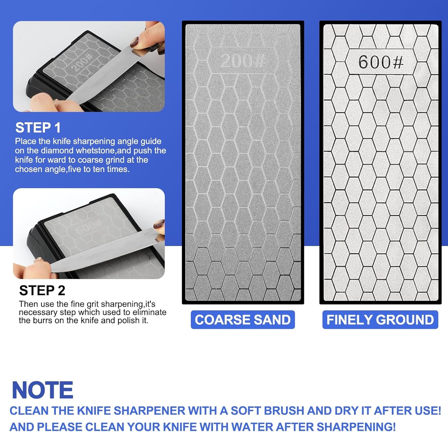 Diamond Sharpening Stone,3 Side 400/1000/6000 Grit Premium Industrial Diamond & Ceramic Whetstone Knife Sharpener Stone With Edge Grip holder and Non-slip Base
