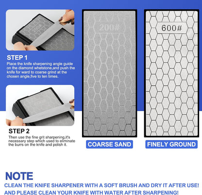 Diamond Sharpening Stone,3 Side 400/1000/6000 Grit Premium Industrial Diamond & Ceramic Whetstone Knife Sharpener Stone With Edge Grip holder and Non-slip Base