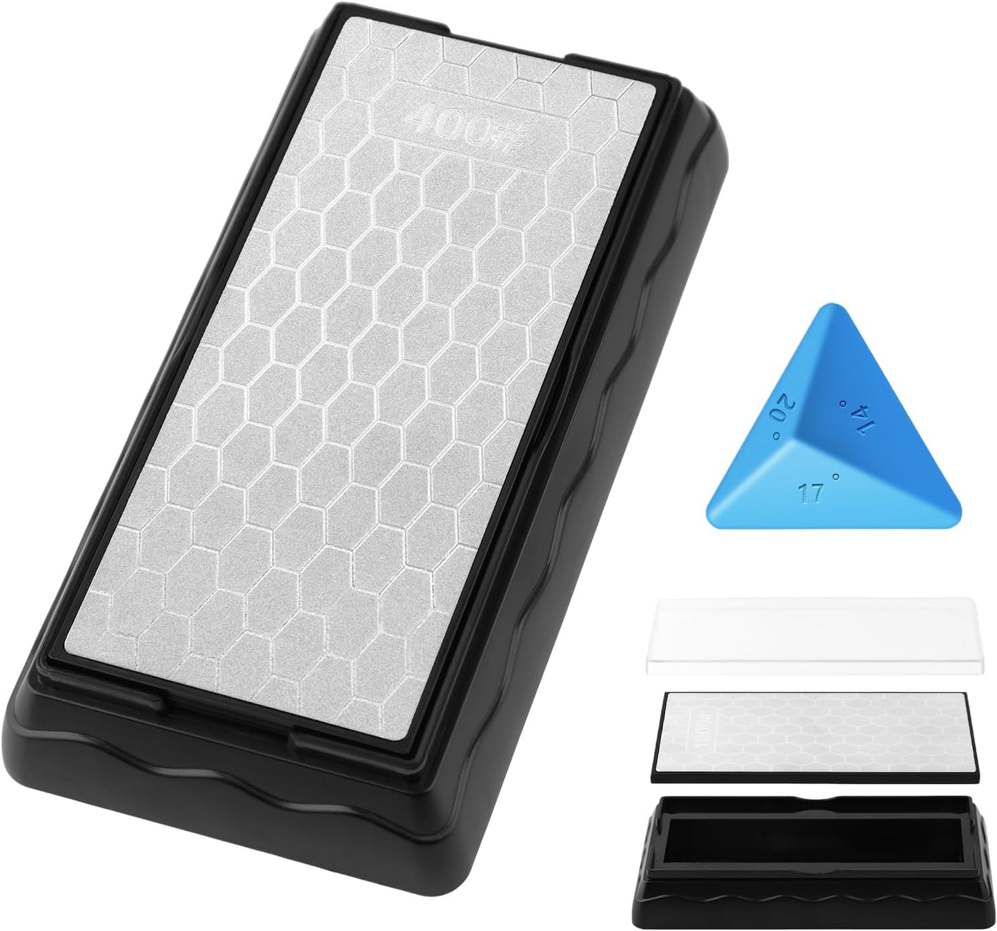 Diamond Sharpening Stone,3 Side 400/1000/6000 Grit Premium Industrial Diamond & Ceramic Whetstone Knife Sharpener Stone With Edge Grip holder and Non-slip Base