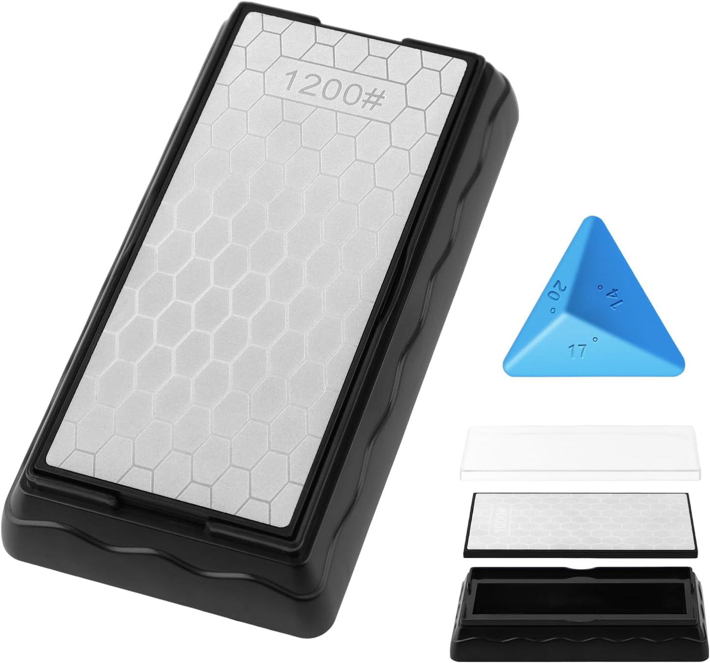 Diamond Sharpening Stone,3 Side 400/1000/6000 Grit Premium Industrial Diamond & Ceramic Whetstone Knife Sharpener Stone With Edge Grip holder and Non-slip Base