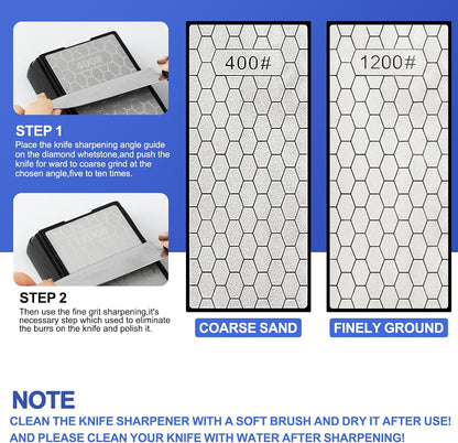 Diamond Sharpening Stone,3 Side 400/1000/6000 Grit Premium Industrial Diamond & Ceramic Whetstone Knife Sharpener Stone With Edge Grip holder and Non-slip Base