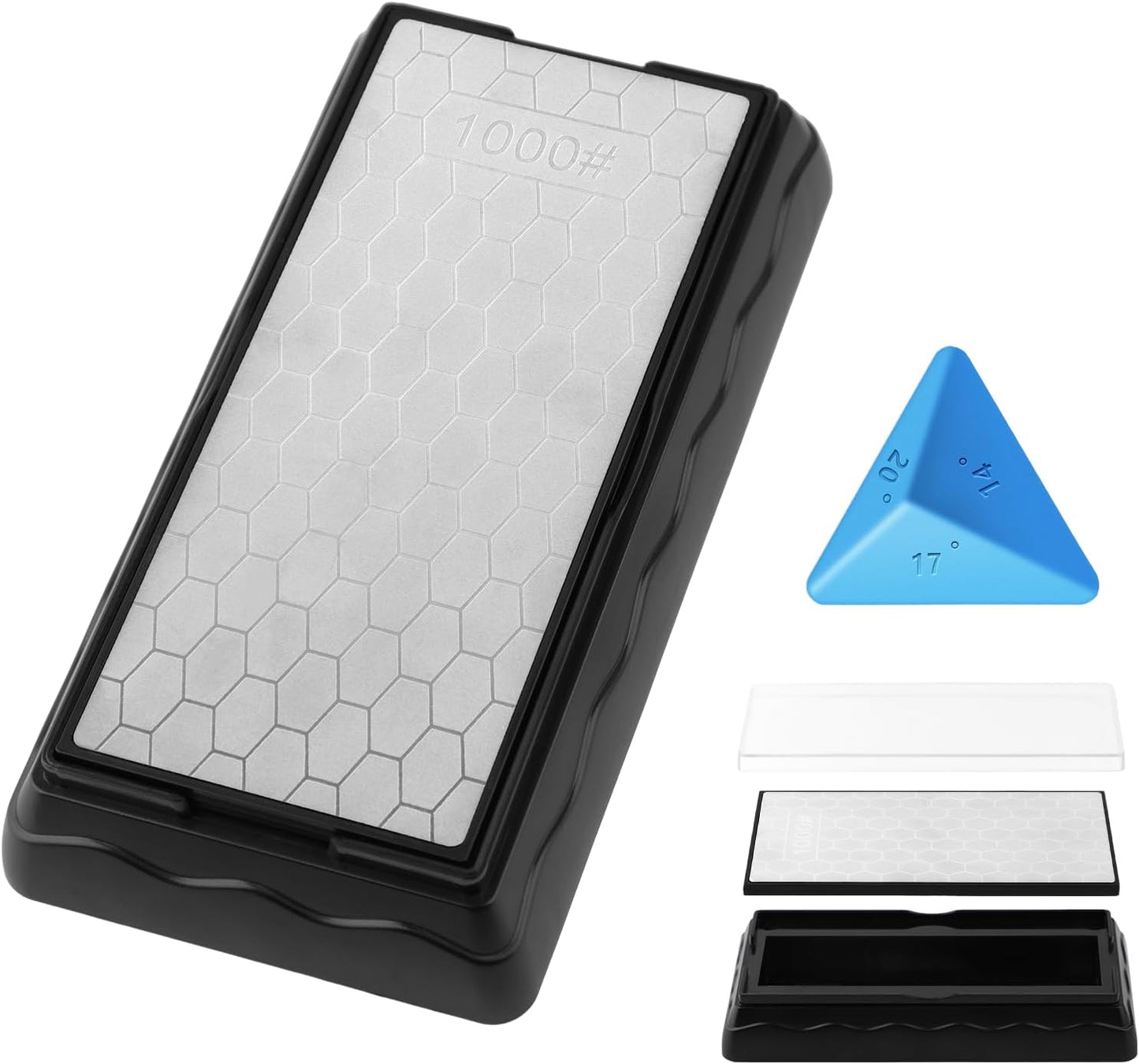 Diamond Sharpening Stone,3 Side 400/1000/6000 Grit Premium Industrial Diamond & Ceramic Whetstone Knife Sharpener Stone With Edge Grip holder and Non-slip Base