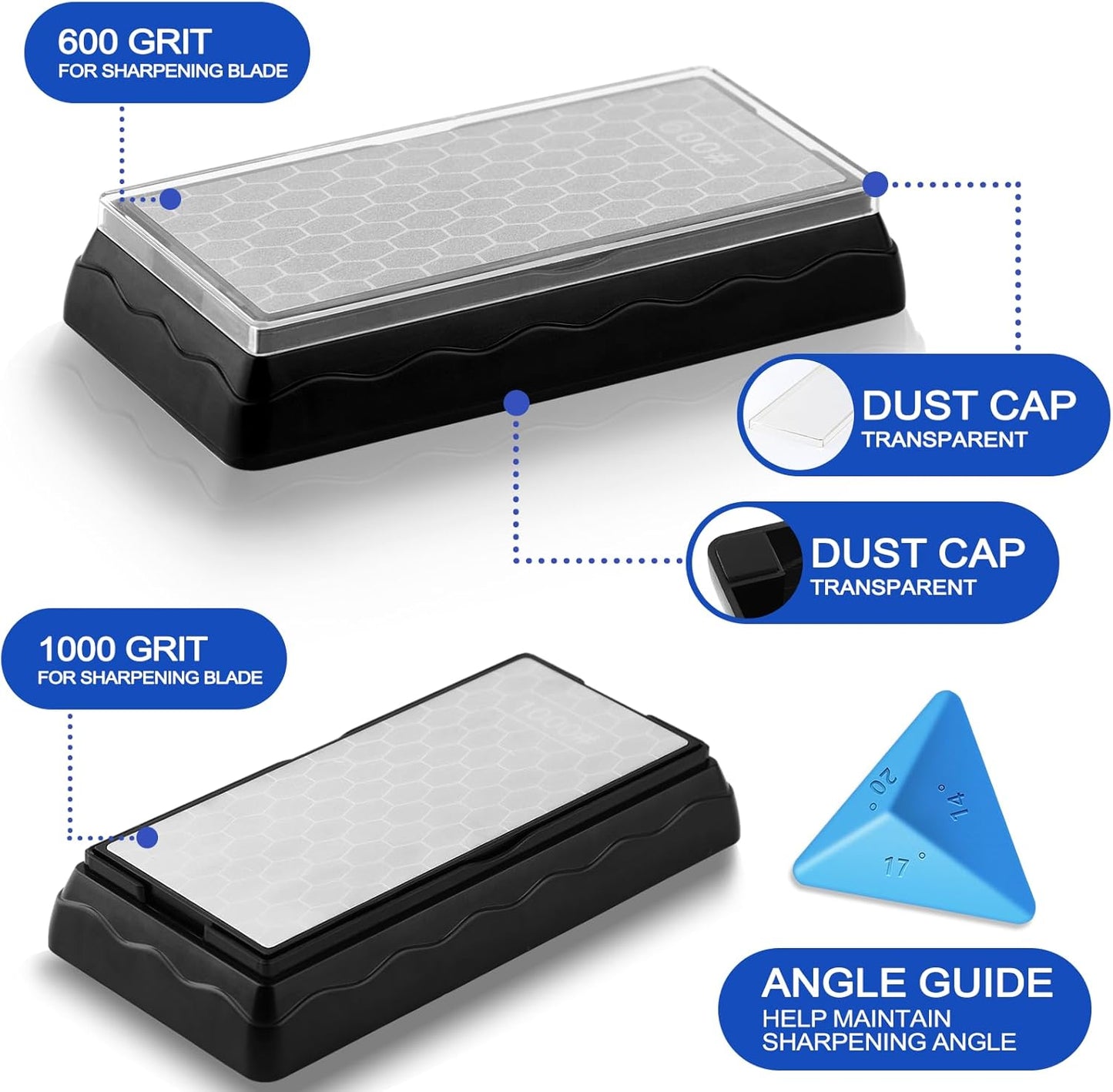 Diamond Sharpening Stone,3 Side 400/1000/6000 Grit Premium Industrial Diamond & Ceramic Whetstone Knife Sharpener Stone With Edge Grip holder and Non-slip Base