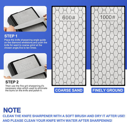 Diamond Sharpening Stone,3 Side 400/1000/6000 Grit Premium Industrial Diamond & Ceramic Whetstone Knife Sharpener Stone With Edge Grip holder and Non-slip Base