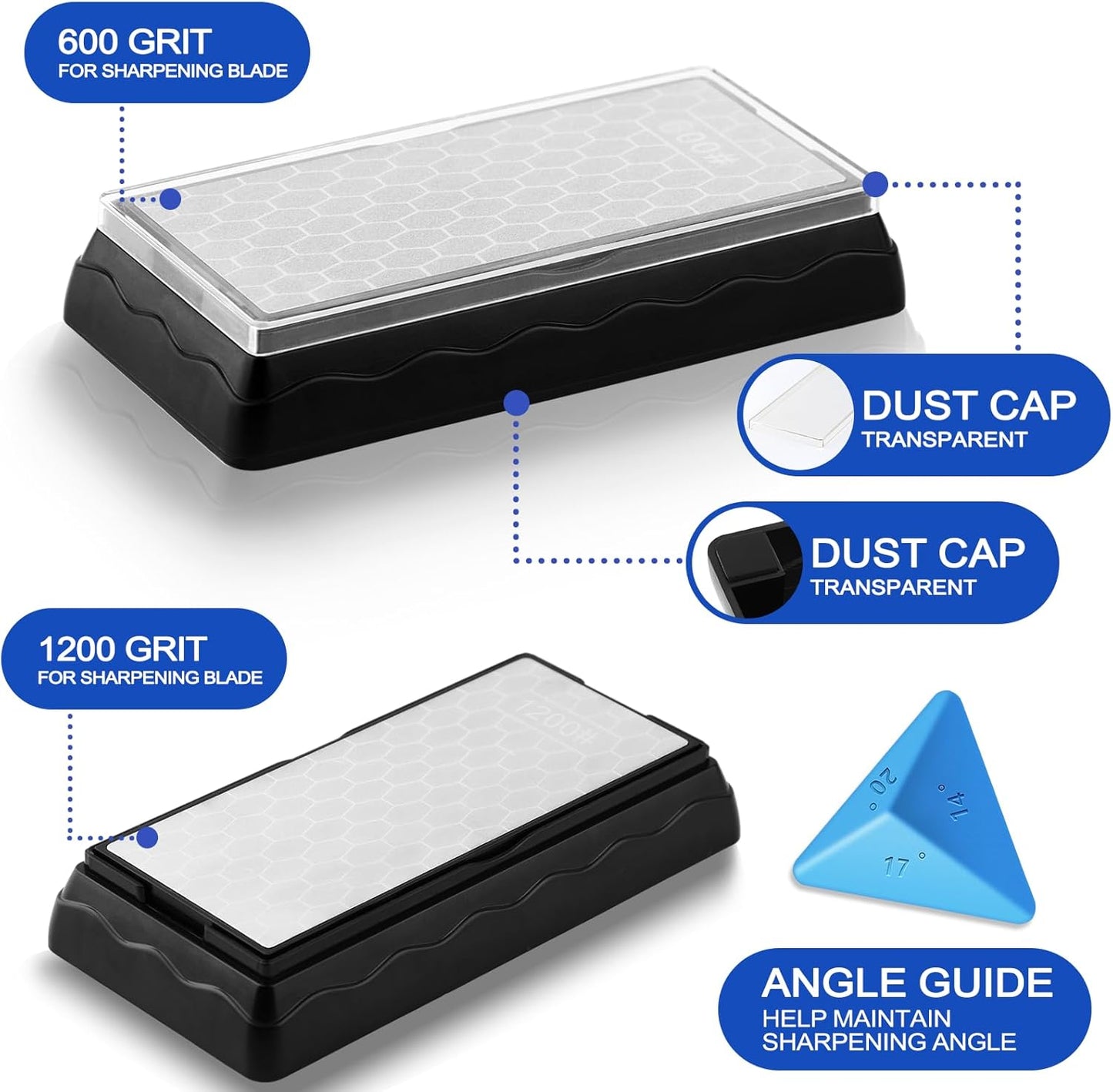 Diamond Sharpening Stone,3 Side 400/1000/6000 Grit Premium Industrial Diamond & Ceramic Whetstone Knife Sharpener Stone With Edge Grip holder and Non-slip Base