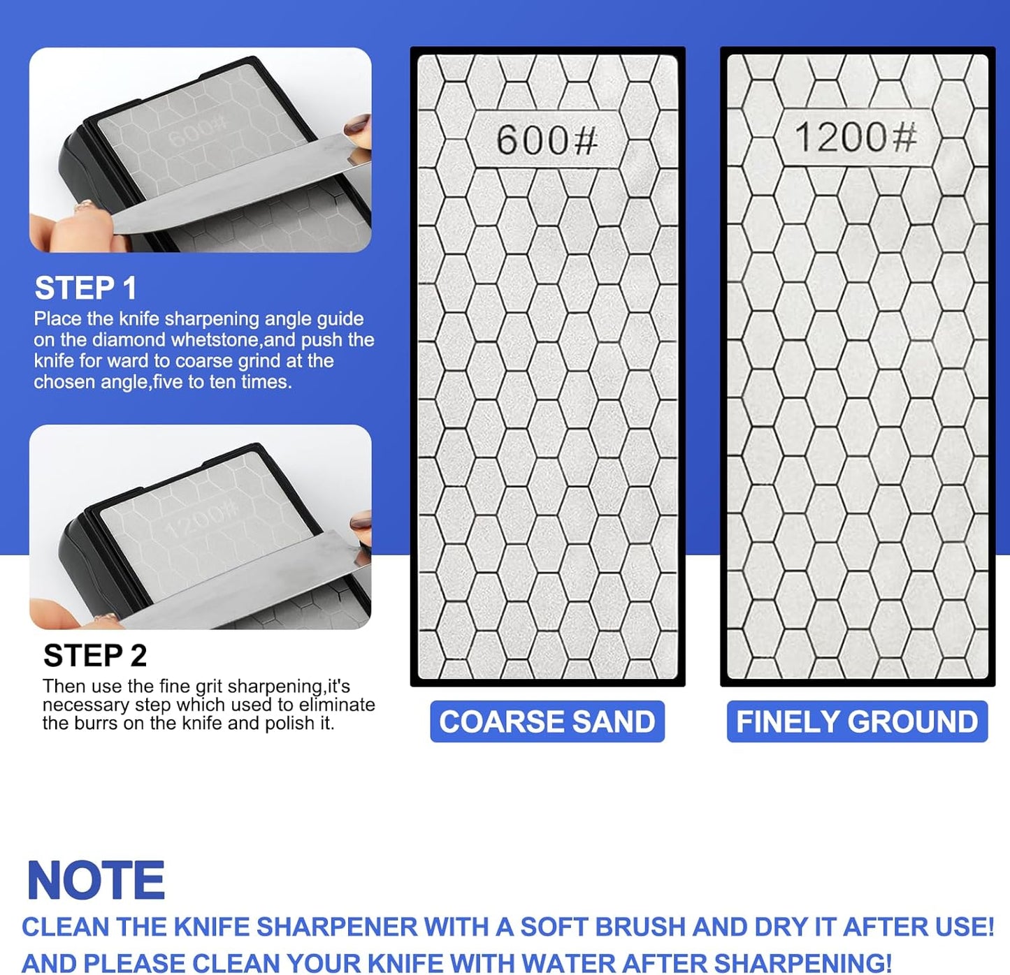 Diamond Sharpening Stone,3 Side 400/1000/6000 Grit Premium Industrial Diamond & Ceramic Whetstone Knife Sharpener Stone With Edge Grip holder and Non-slip Base