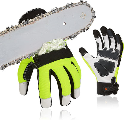 ... 1Pair Chainsaw Gloves, 12-Layer Chainsaw Protection on Left Hand Back,Goat leather Work Gloves, Mechanic Gloves