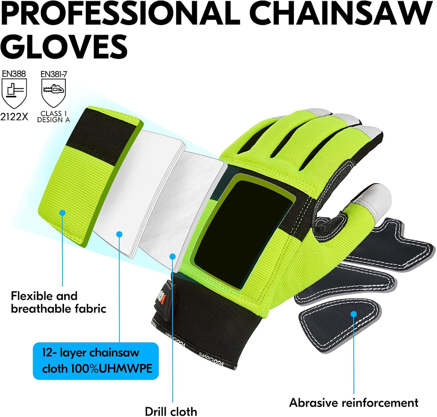 ... 1Pair Chainsaw Gloves, 12-Layer Chainsaw Protection on Left Hand Back,Goat leather Work Gloves, Mechanic Gloves