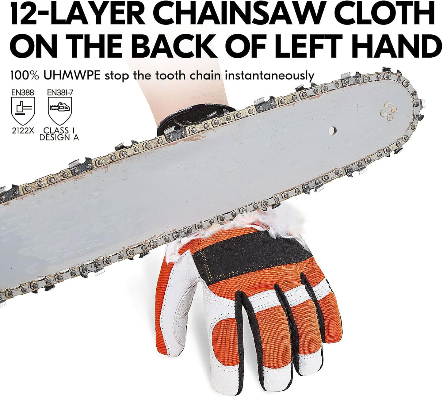 ... 1Pair Chainsaw Gloves, 12-Layer Chainsaw Protection on Left Hand Back,Goat leather Work Gloves, Mechanic Gloves