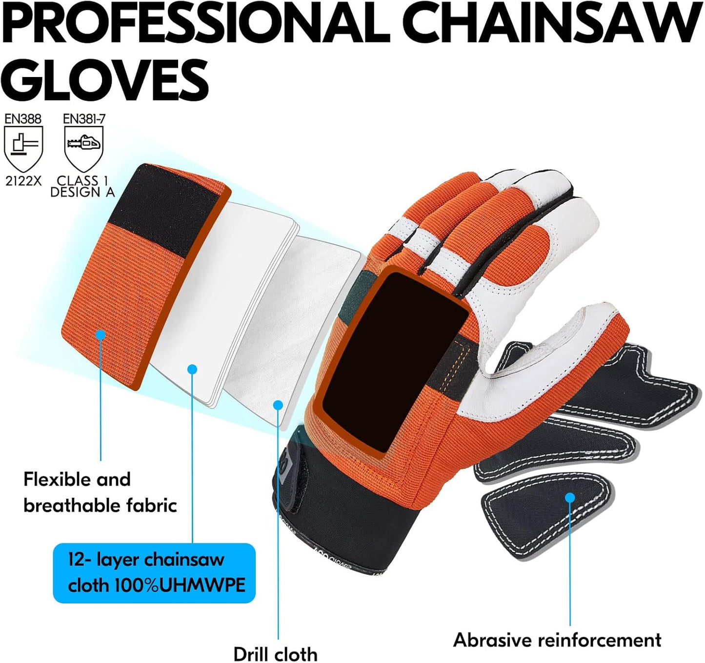 ... 1Pair Chainsaw Gloves, 12-Layer Chainsaw Protection on Left Hand Back,Goat leather Work Gloves, Mechanic Gloves