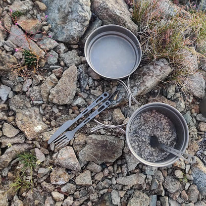 SILVERANT Titanium Camping Flatware, Knife Fork & Spoon 3 Piece Camping Cutlery Set Lightweight Tableware for Lunch Box Outdoor Camping & Hiking, Comes with Drawstring Bag & Carabiner- Polished