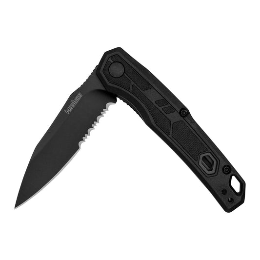 Kershaw Appa Pocket Knife, All-Black | 2.75 Inch Steel Partially Serrated Reverse Tanto Blade, Assisted Opening, Reversible Clip, For Men and Women
