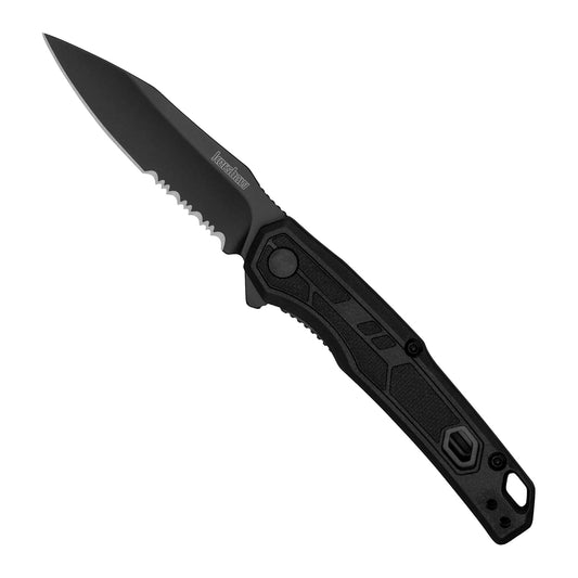 Kershaw Appa Pocket Knife, All-Black | 2.75 Inch Steel Partially Serrated Reverse Tanto Blade, Assisted Opening, Reversible Clip, For Men and Women