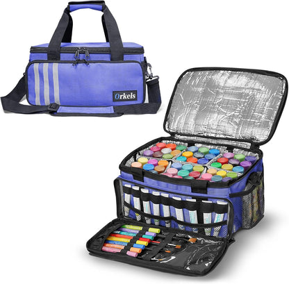 Craft Paint and Marker Organizer, Acrylic Paint Storage Bag with Brush and Bottle Holders, Large Marker Carrying Case for Artists (Purple)