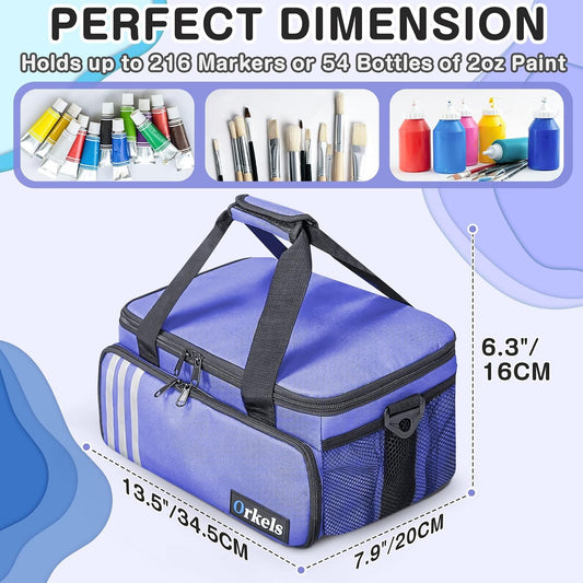 Craft Paint and Marker Organizer, Acrylic Paint Storage Bag with Brush and Bottle Holders, Large Marker Carrying Case for Artists (Purple)