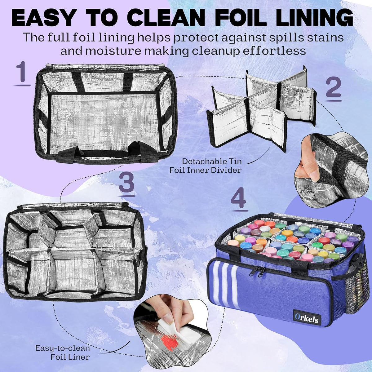 Craft Paint and Marker Organizer, Acrylic Paint Storage Bag with Brush and Bottle Holders, Large Marker Carrying Case for Artists (Purple)