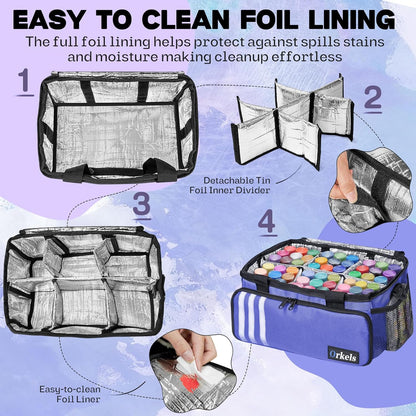 Craft Paint and Marker Organizer, Acrylic Paint Storage Bag with Brush and Bottle Holders, Large Marker Carrying Case for Artists (Purple)