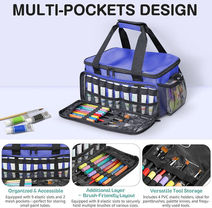 Craft Paint and Marker Organizer, Acrylic Paint Storage Bag with Brush and Bottle Holders, Large Marker Carrying Case for Artists (Purple)