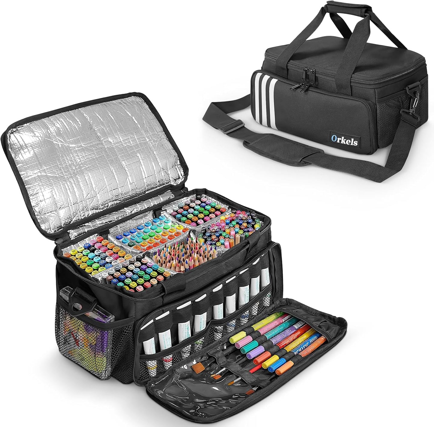 Craft Paint and Marker Organizer, Acrylic Paint Storage Bag with Brush and Bottle Holders, Large Marker Carrying Case for Artists (Purple)