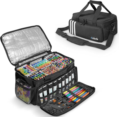 Craft Paint and Marker Organizer, Acrylic Paint Storage Bag with Brush and Bottle Holders, Large Marker Carrying Case for Artists (Purple)