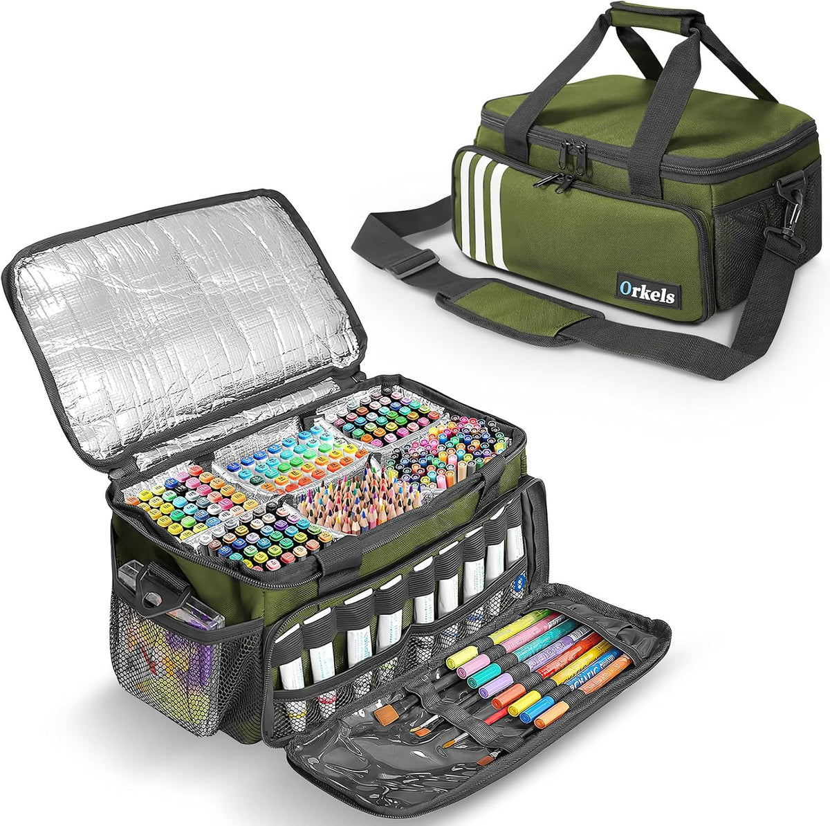 Craft Paint and Marker Organizer, Acrylic Paint Storage Bag with Brush and Bottle Holders, Large Marker Carrying Case for Artists (Purple)