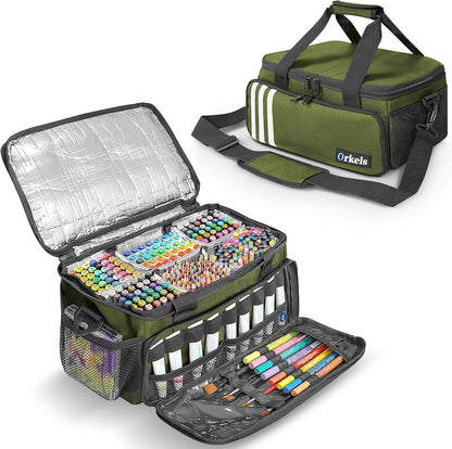 Craft Paint and Marker Organizer, Acrylic Paint Storage Bag with Brush and Bottle Holders, Large Marker Carrying Case for Artists (Purple)