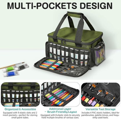 Craft Paint and Marker Organizer, Acrylic Paint Storage Bag with Brush and Bottle Holders, Large Marker Carrying Case for Artists (Purple)