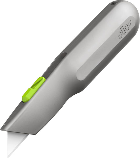 Metal-Handle Utility Knife, Finger Friendly Ceramic Blade, Auto Retracts for Safety, Heavy Metal Handle, Comfortable Grip, Stores Extra Blade, Ambidextrous, Easy Blade Change