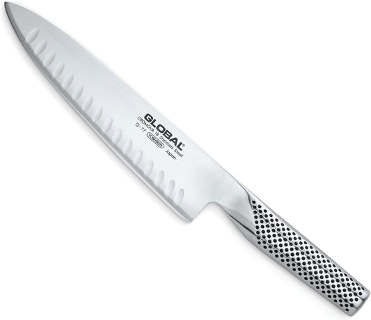 Global 8 inch Hollow Ground Chef's Knife - Lightweight Japanese Stainless Steel, Razor-Sharp Edge, Made in Japan, G-77
