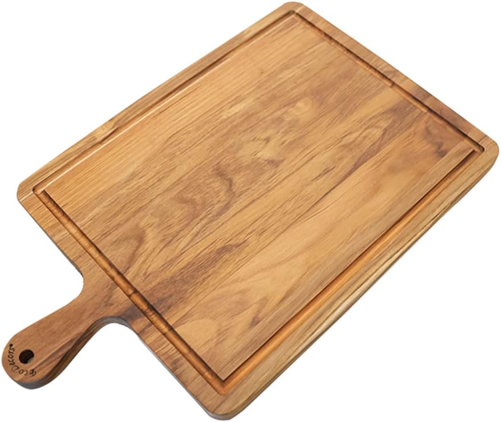 EcoDecors 18"x14" Extra Large Teak Cutting Board, Edge Grain Wood with Juice Groove & Handle, FSC Certified for Kitchen, Carving & Butcher Block Prep