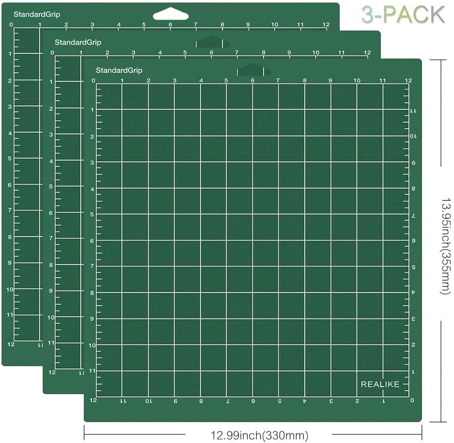 REALIKE 12x12 Lightgrip Cutting Mat Compatible with Cricut Maker 3/Maker 4/Maker/Explore 3/4/Air 2/Air/One(3 Mats), Gridded Adhesive Non-Slip Cut Mat for Crafts, Quilting, Sewing and All Arts