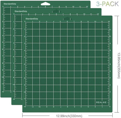 REALIKE 12x12 Lightgrip Cutting Mat Compatible with Cricut Maker 3/Maker 4/Maker/Explore 3/4/Air 2/Air/One(3 Mats), Gridded Adhesive Non-Slip Cut Mat for Crafts, Quilting, Sewing and All Arts