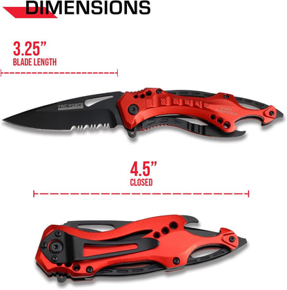 Tac-Force Folding Pocket Knife, 3.25-inch Serrated Blade, Orange Aluminum Handle, 7.75-inch Overall Length TF-705EM